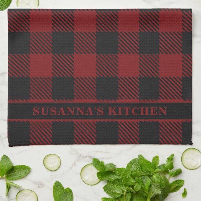 Rustic Red Buffalo Plaid Winter Kitchen Towel (Folded)