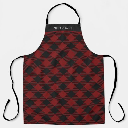 Rustic Red Buffalo Plaid Winter Personalized Apron