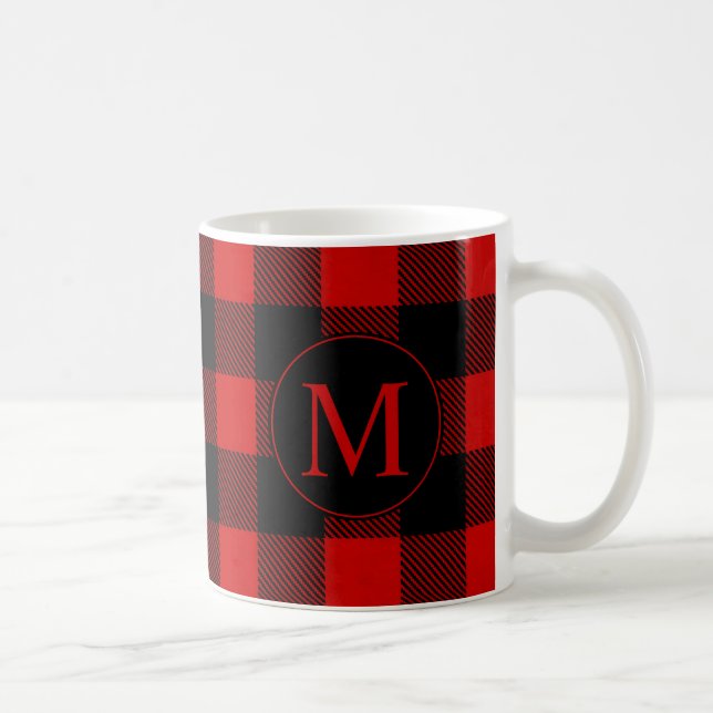 Rustic Red Buffalo Plaid with Custom Monogram Coffee Mug (Right)