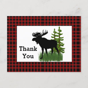 Rustic Red Buffalo Plaid with Moose Thank You Postcard