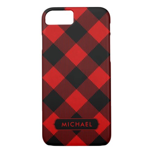 Rustic Red Buffalo Plaid with Name iPhone 87 Case