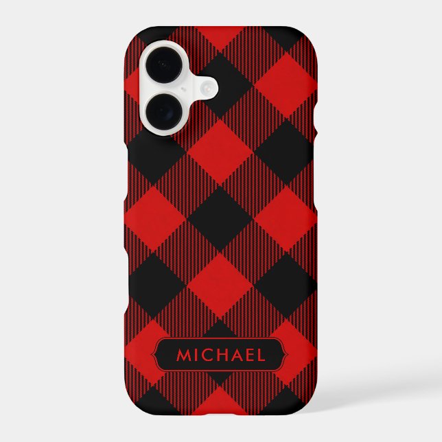 Rustic Red Buffalo Plaid with Name Iphone Case (Back)