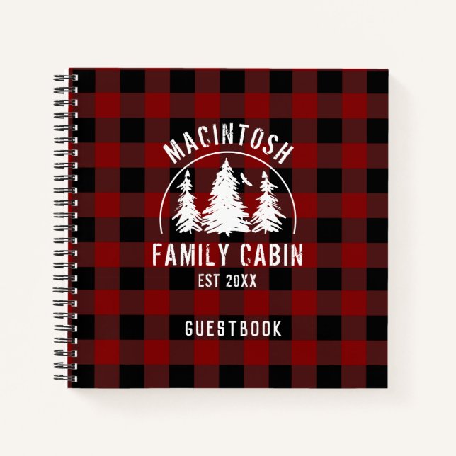 Rustic Red Buffalo Plaid Woods Guest Book (Front)
