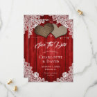 Rustic Red Burlap Lace Wedding Save The Date Card