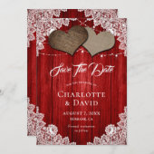Rustic Red Burlap Lace Wedding Save The Date Card (Front/Back)