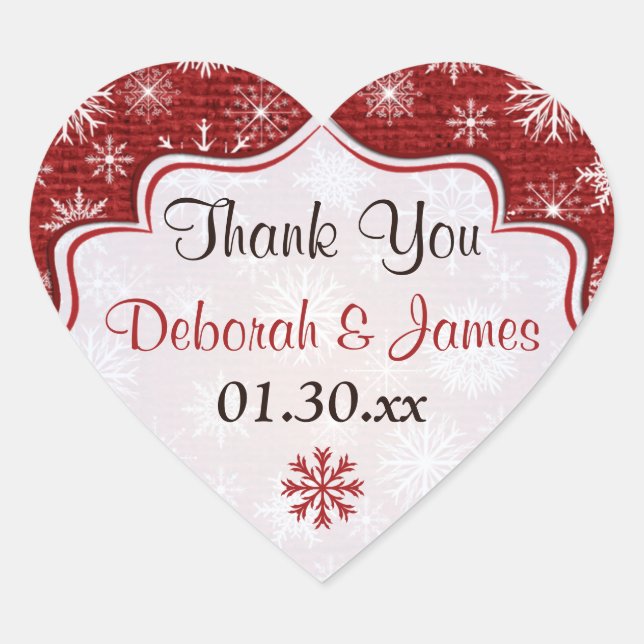 Rustic Red Burlap Snowflakes Wedding Favor Sticker (Front)
