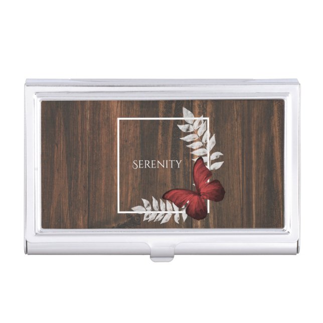 Rustic Red Butterfly Business Card Case (Front)