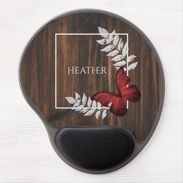 Rustic Red Butterfly Personalized Gel Mouse Pad (Front)