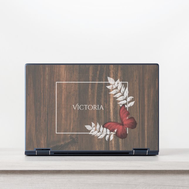 Rustic Red Butterfly Personalized HP Laptop Skin (Front)