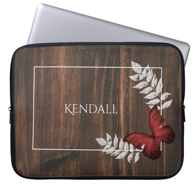 Rustic Red Butterfly Personalized Laptop Sleeve (Front)