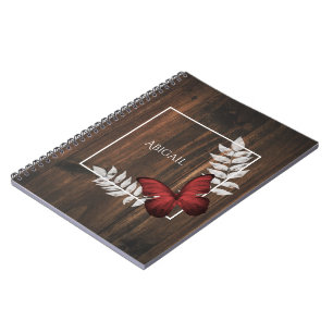 Rustic Red Butterfly Personalized Notebook