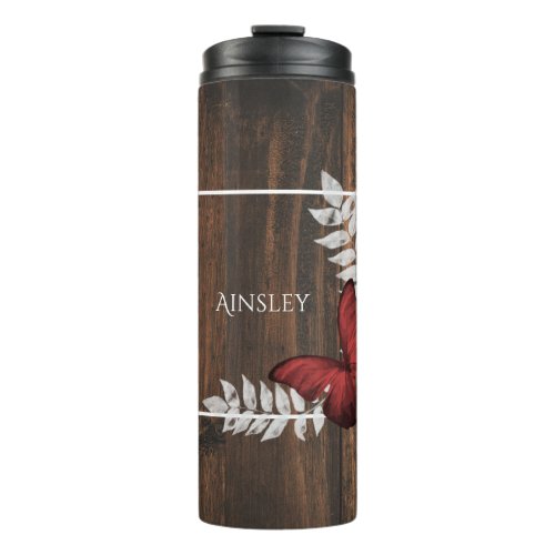 Rustic Red Butterfly Personalized Thermal Tumbler