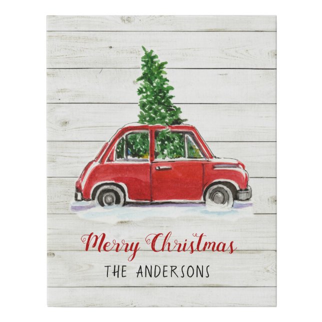 Rustic Red Car with Christmas tree  Faux Canvas Print (Front)