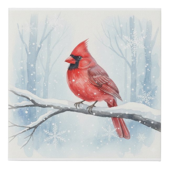 Rustic Red Cardinal Bird Winter Wonderland  Faux Canvas Print (Front)