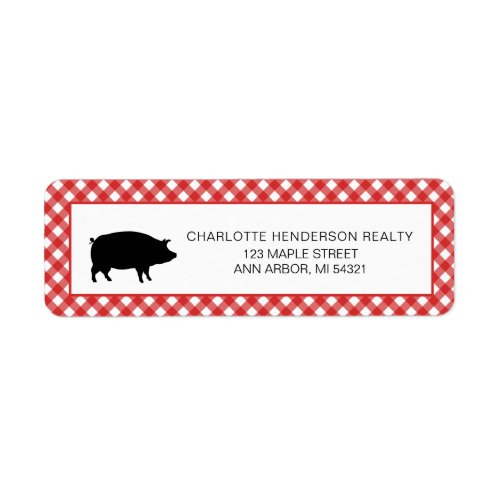Rustic Red Checker Farm Pig Party Label