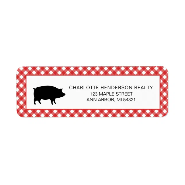 Rustic Red Checker Farm Pig Party Label | Zazzle