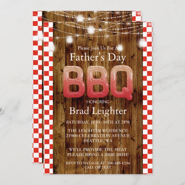 Rustic Red Checkered Father's Day BBQ Invitation (Front/Back)