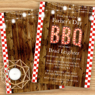 Rustic Red Checkered Father's Day BBQ Invitation
