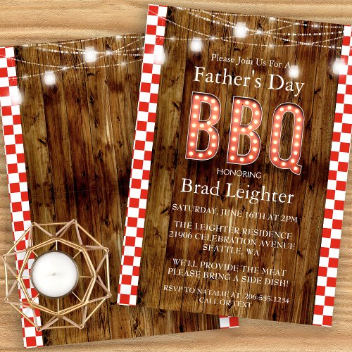 Rustic Red Checkered Fathers Day BBQ Invitation