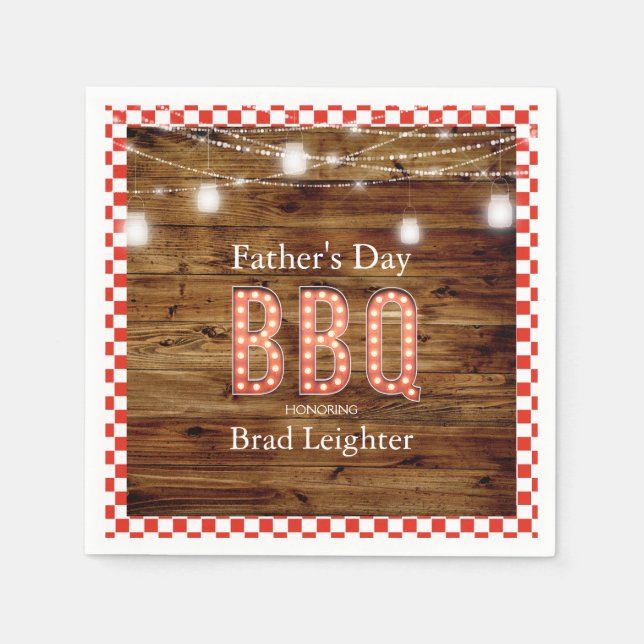 Rustic Red Checkered Father's Day BBQ Napkins (Front)