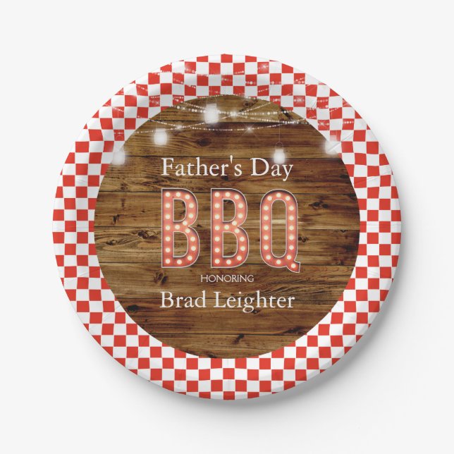 Rustic Red Checkered Father's Day BBQ Paper Plates (Front)
