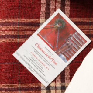 Rustic Red Christmas Barn Holiday Party Invitation