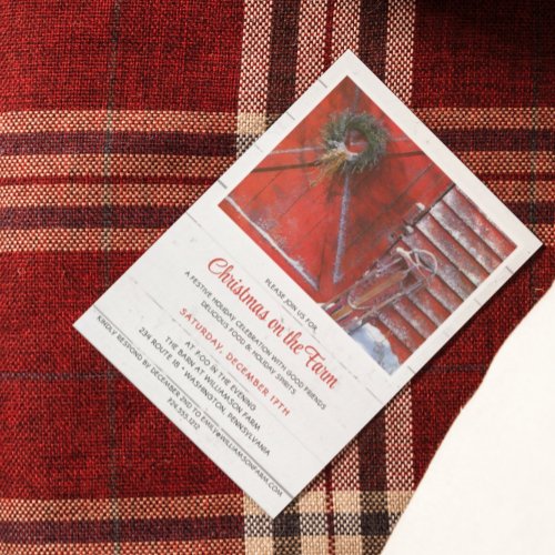 Rustic Red Christmas Barn Holiday Party Invitation