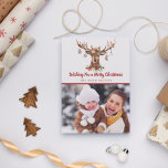 Rustic Red Christmas Deer Ornaments Holiday Photo<br><div class="desc">Cute Rustic Christmas Deer Ornaments Holiday Photo Card with an adorable deer festooned with ornaments and rustic holiday flowers and pine branches on a white background. The back of the card is a rustic winter red. Easily add your own photo and details for a darling Christmas card!</div>
