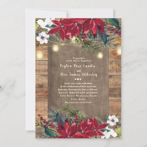 Rustic Red Christmas FlowersTwinkle Light Invitation