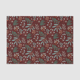 Rustic Red Christmas Foliage Pattern Tissue Paper