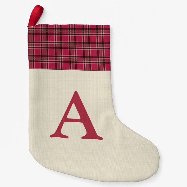 Rustic Red Christmas Monogram Plaid Stocking (Front)