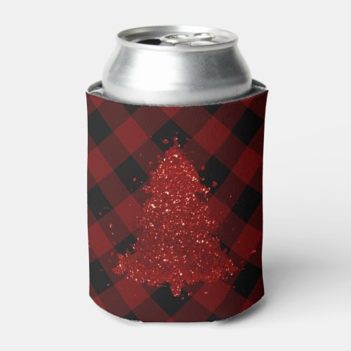 Rustic Red Christmas Tree Modern Buffalo Plaid Can Cooler