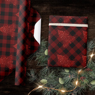 Rustic Red Christmas Tree Modern Buffalo Plaid Wrapping Paper