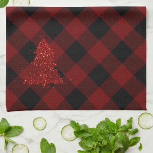 Rustic Red Christmas Tree Modern Plaid Holiday Kitchen Towel