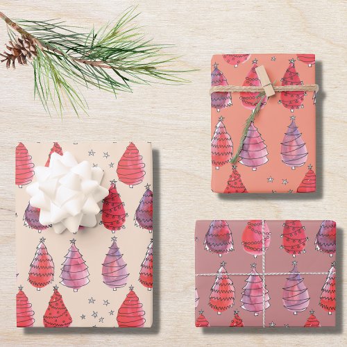 Rustic Red Christmas Trees Wrapping Paper Sheets