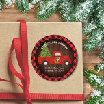 Rustic Red Christmas Truck Plaid Address Label<br><div class="desc">This rustic return address label features our own vintage-inspired red truck, carrying a Christmas tree on a dark wood background accented with buffalo plaid! Click the customize button for more flexibility in adding/modifying the text and/or graphics! Variations of this design as well as coordinating products are available in our shop,...</div>
