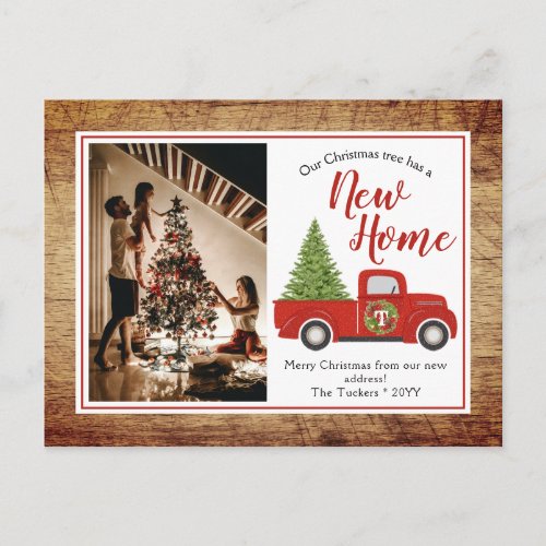 Rustic Red Christmas Truck Tree New Address Moving Postcard