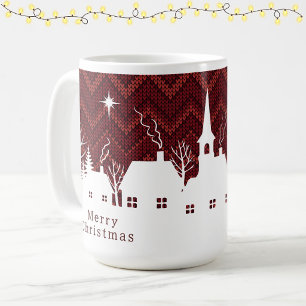 Rustic Red Christmas Village Chevron Knit  Coffee Mug
