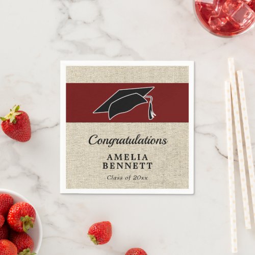 Rustic Red Congratulations Graduate Cap Graduation Napkins