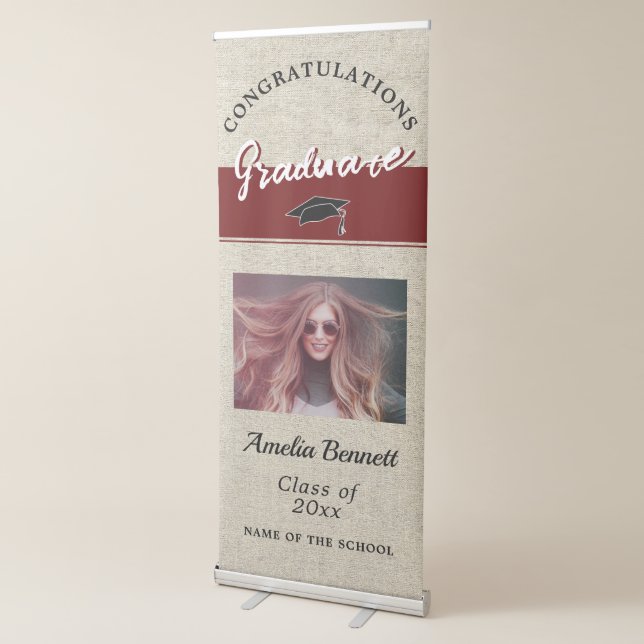 Rustic Red Congratulations Graduation Party Photo Retractable Banner (3/4)