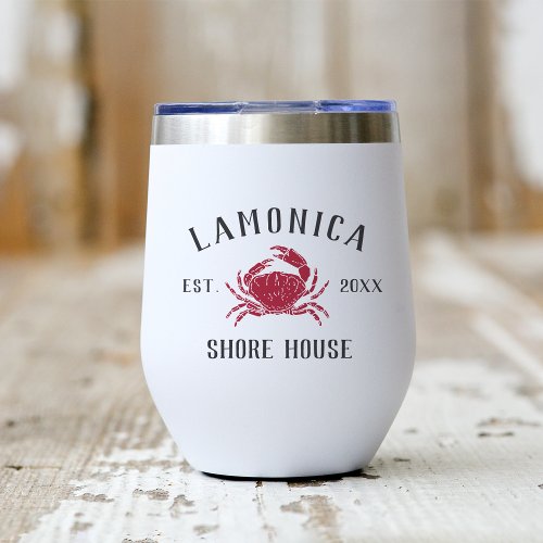 Rustic Red Crab Personalized Shore House Thermal Wine Tumbler