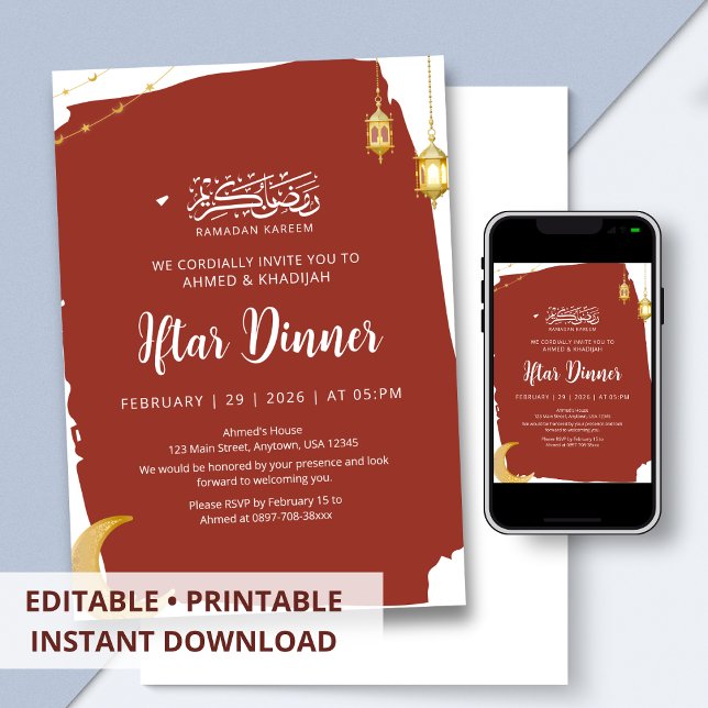 Rustic Red Crescent Moon Ramadan Iftar Invitation (Creator Uploaded)