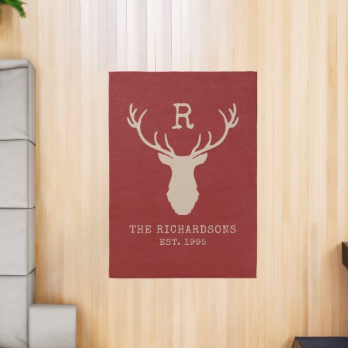 Rustic Red Deer Antlers Family Monogram Rug