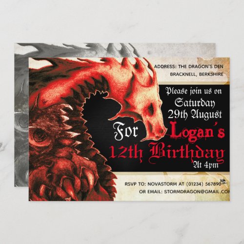 Rustic Red Dragon Party Invitations