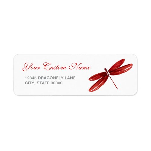 Rustic Red Dragonfly Watercolor Return Address Label