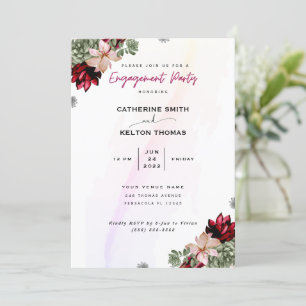 Rustic Red Elegant Floral Engagement Party Invitation
