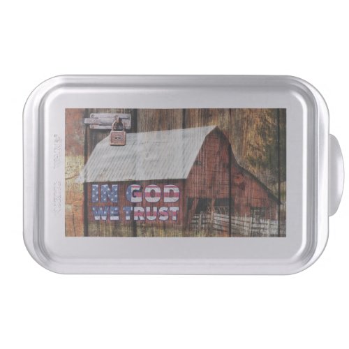 Rustic Red faded Barn With Latch In God We Trust Cake Pan