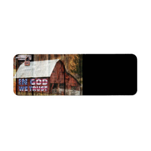 Rustic Red faded Barn With Latch In God We Trust Label