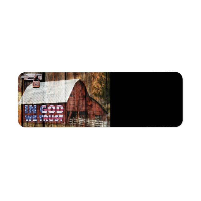 Rustic Red faded Barn With Latch In God We Trust Label (Front)
