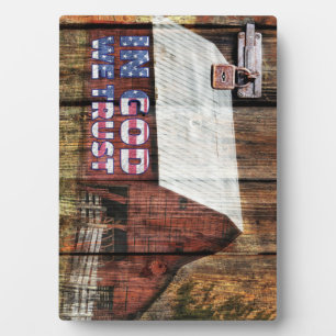 Rustic Red faded Barn With Latch In God We Trust Plaque